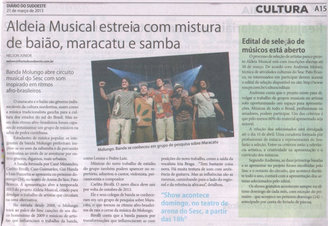 1Matéria jornal diário do sudoeste - Aldeia Molungo